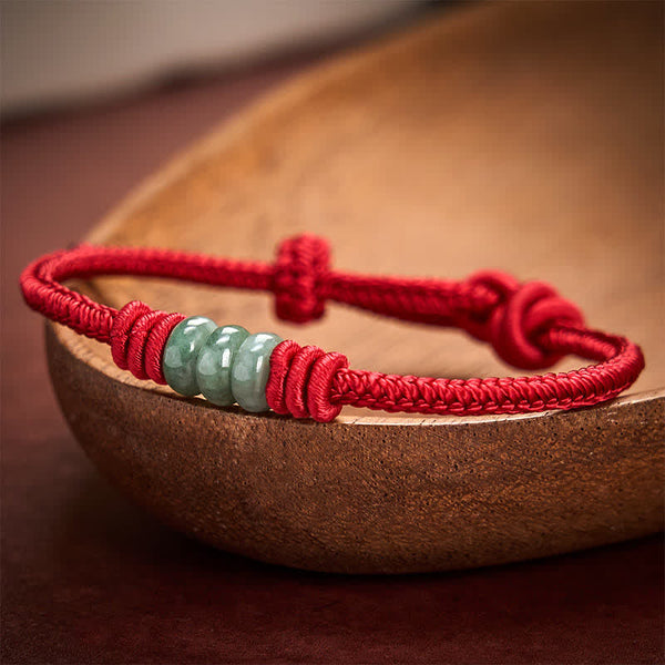 Buddha Stones Handmade Red String Jade Protection Braided Sliding Knot Bracelet