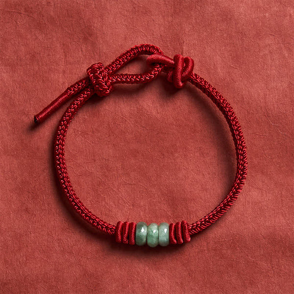 Buddha Stones Handmade Red String Jade Protection Braided Sliding Knot Bracelet