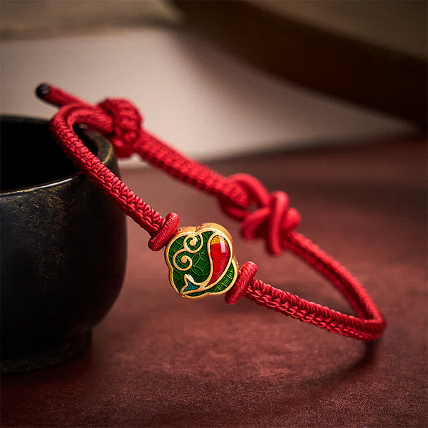 Buddha Stones Handmade Red String Double Koi Fish Protection Braided Cord Adjustable Bracelet