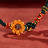 Buddha Stones Hand-Woven Red String Peach Blossom Sunflower Luck Bracelet
