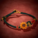Buddha Stones Hand-Woven Red String Peach Blossom Sunflower Luck Bracelet