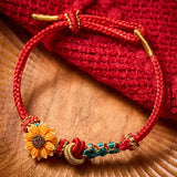 Buddha Stones Hand-Woven Red String Peach Blossom Sunflower Luck Bracelet