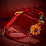 Buddha Stones Hand-Woven Red String Peach Blossom Sunflower Luck Bracelet