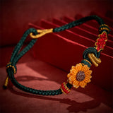 Buddha Stones Hand-Woven Red String Peach Blossom Sunflower Luck Bracelet