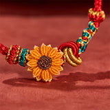 Buddha Stones Hand-Woven Red String Peach Blossom Sunflower Luck Bracelet