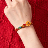 Buddha Stones Hand-Woven Red String Peach Blossom Sunflower Luck Bracelet
