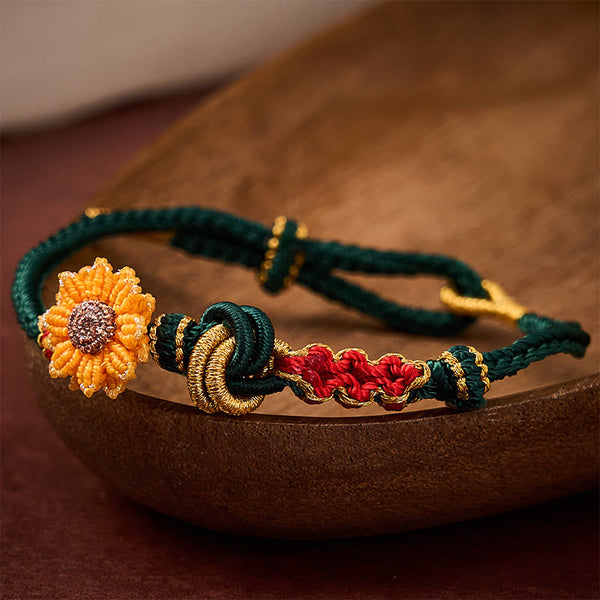 Buddha Stones Hand-Woven Red String Peach Blossom Sunflower Luck Bracelet