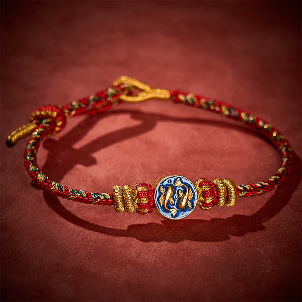 Buddha Stones Hand-Woven String Double Golden Koi Fish Strength Rope Bracelet