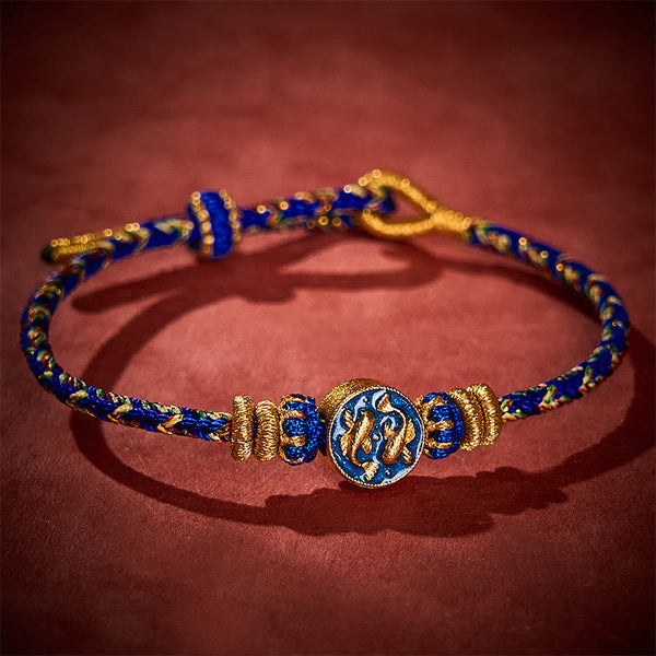 Buddha Stones Hand-Woven String Double Golden Koi Fish Strength Rope Bracelet