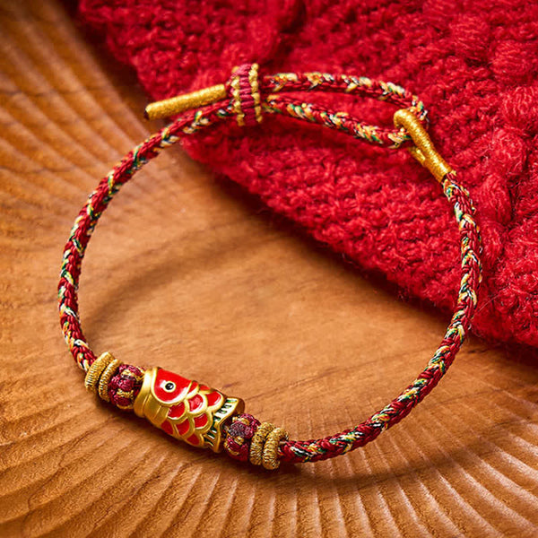Buddha Stones Koi Fish Luck Hand-Woven String Bracelet
