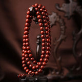 Buddha Stones Tibetan Small Leaf Red Sandalwood 108 Beads Mala Meditation Bracelet
