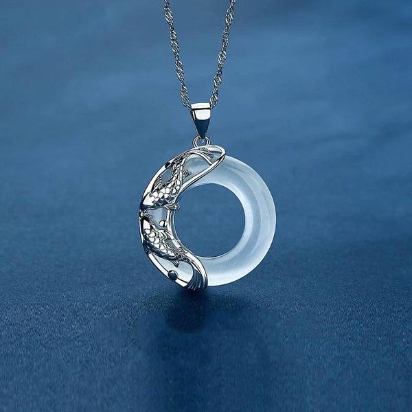 Buddha Stones "Wishing Luck and Prosperity" White Jade Koi Fish Necklace Includes Gift Message Card