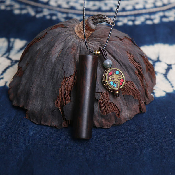 Buddha Stones Tibetan Ebony Wood Dzi Bead Peace Calm Necklace Pendant