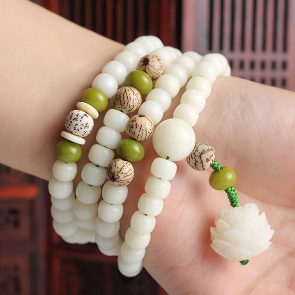 Buddha Stones "Hoping for Serenity and Mindfulness" Bodhi Lotus Mala Includes Gift Message Card