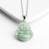 Buddha Stones Laughing Buddha Jade Blessing Titanium Steel Chain Necklace Pendant