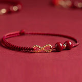 Buddha Stones Cinnabar Blessing Red String Golden Infinity Symbol Bracelet Anklet