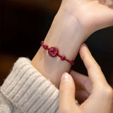 Buddha Stones Handmade Cinnabar Peace Buckle Safe and Healthy Charm Blessing String Bracelet Anklet