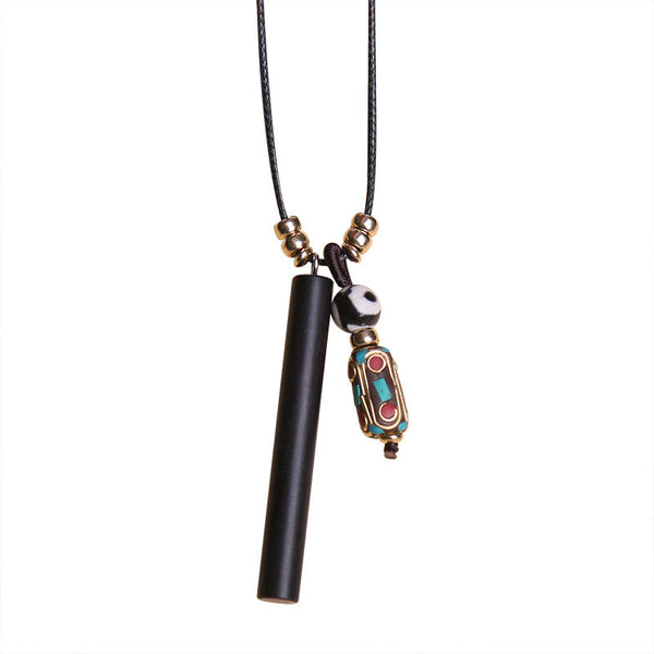Buddha Stones Tibetan Ebony Wood Dzi Bead Peace Calm Necklace Pendant