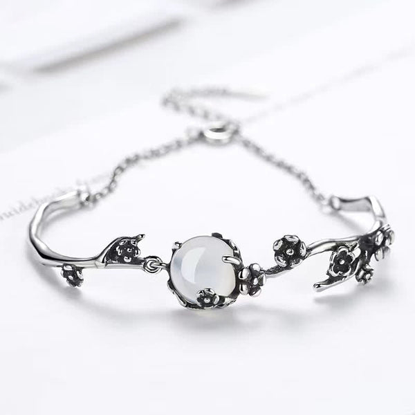 Buddha Stones "Sending Grace and Harmony"Plum Blossom Chalcedony Bracelet Includes Gift Message Card