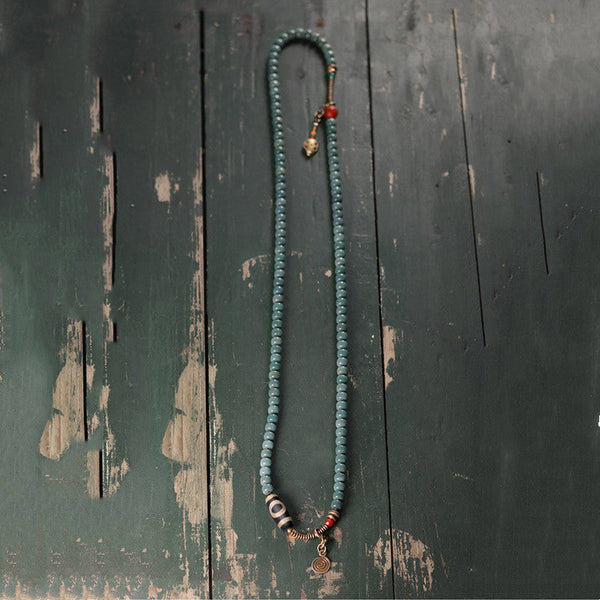 Buddha Stones 108 Mala Beads Bodhi Seed Dzi Bead Wisdom Bracelet