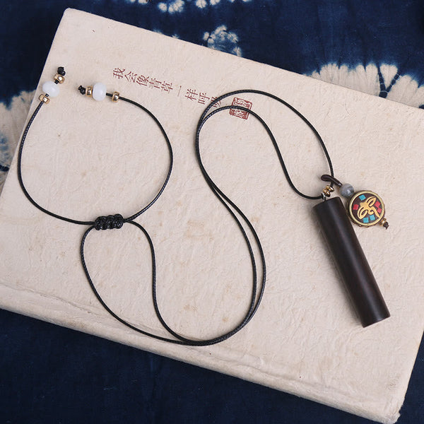Buddha Stones Tibetan Ebony Wood Dzi Bead Peace Calm Necklace Pendant