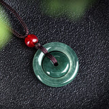 Buddha Stones Green Jade Double Peace Buckle Abundance Necklace Pendant