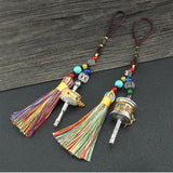 Buddha Stones Tibet Om Mani Padme Hum Prayer Wheel Tassel Bag Car Hanging Decoration