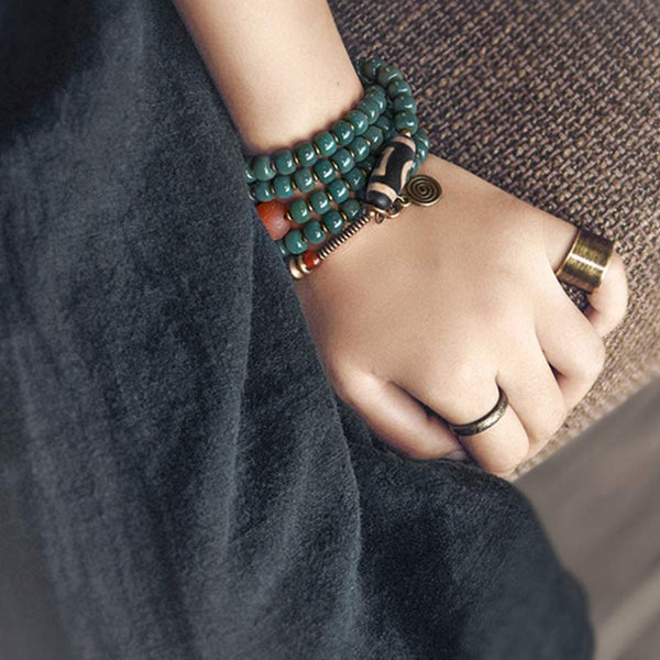Buddha Stones 108 Mala Beads Bodhi Seed Dzi Bead Wisdom Bracelet