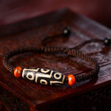 Buddha Stones Tibetan Nine-Eye Dzi Bead Prosperity String Bracelet