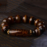Buddha Stones Tibetan Natural Nine-Eye Dzi Bead Agate Wealth Blessings Bracelet