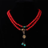 Buddha Stones Tibetan Mala Red Turquoise Lucky Necklace Bracelet