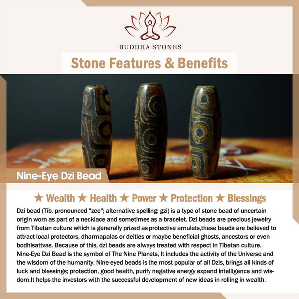 Buddha Stones Tibetan Nine-Eye Dzi Bead Black Onyx Wealth Protection Bracelet
