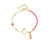 Buddha Stones Year of the Rabbit White Jade Happiness Red String Chain Bracelet