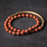 Buddha Stones Red Jasper Moss Agate Black Obsidian Crystal Copper Peace Couple Bracelet