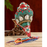 Tibetan Handmade Shankha Om Mani Padme Hum Buddha Avalokitesvara Turquoise Conch Shell Positive Decoration