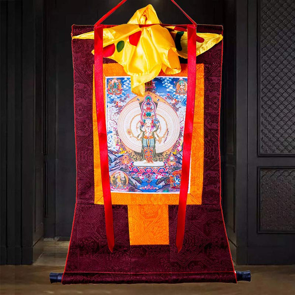 Buddha Stones Tibetan Thousand-handed Avalokitesvara Framed Thangka Blessing Decoration