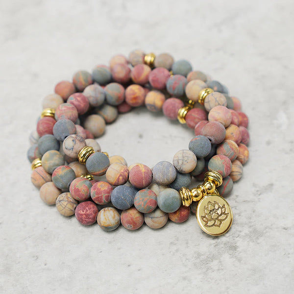 Buddha Stones 108 Mala Beads Picasso Jasper Stone Courage Energy Bracelet