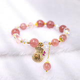 Buddha Stones "Wishing Love and Sweet Blessings"Strawberry Quartz Bracelet Includes Gift Message Card
