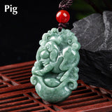 Buddha Stones Natural Jade 12 Chinese Zodiac Prosperity Necklace Pendant