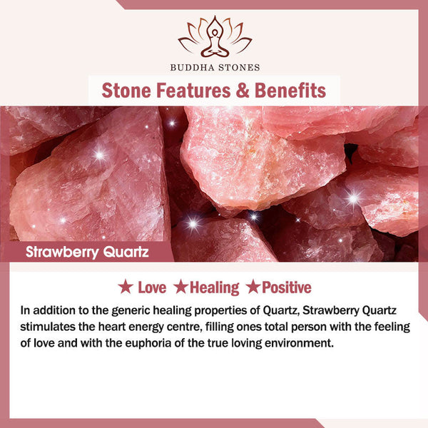 Buddha Stones "Wishing Love and Sweet Blessings"Strawberry Quartz Bracelet Includes Gift Message Card