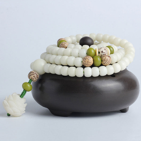 Buddha Stones "Hoping for Serenity and Mindfulness" Bodhi Lotus Mala Includes Gift Message Card