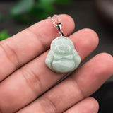 Buddha Stones Laughing Buddha Jade Blessing Titanium Steel Chain Necklace Pendant