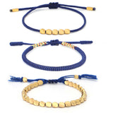 Buddha Stones 3 PCS Tibetan Copper Beads Healing Protection Luck Bracelet Set